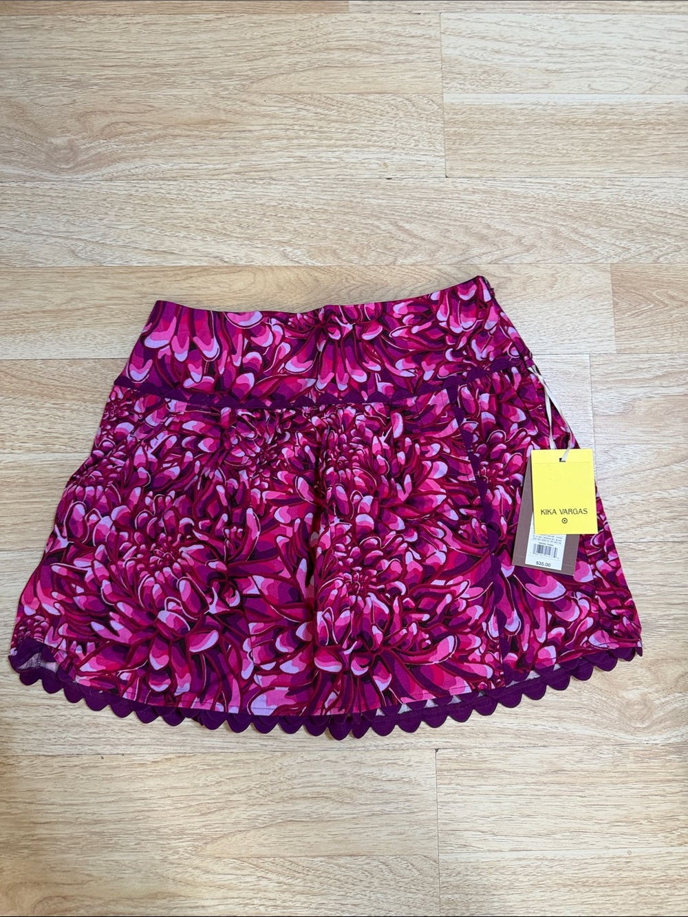 Kika Vargas Fuchsia Floral Mini Skirt with Scalloped Hem